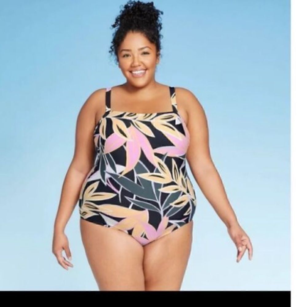 Kona Sol Women’s Size 20 Tropical Print One Piece Swimsuit Square Neck Plus Size